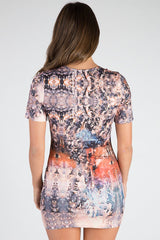 Nude Printed Lace Up T-shirt Dress - Tasha