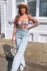 Brown Marble Puff Sleeve Bodysuit - Deana