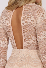 Nude Lace High Neck Mini Dress - Taya