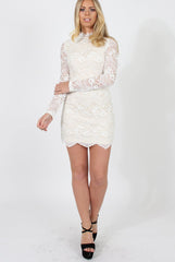 White Lace High Neck Mini Dress - Taya