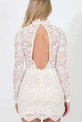 White Lace High Neck Mini Dress - Taya