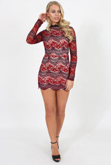 Wine and Purple Lace High Neck Mini Dress - Taya