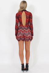 Wine and Purple Lace High Neck Mini Dress - Taya