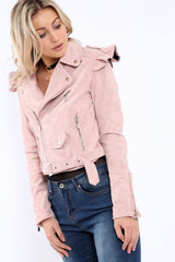 Pink Suede Biker Jacket - Taya