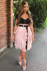 Pink Layered Tulle Midi Skirt - Laveta