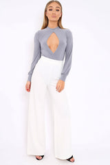 Grey Slinky Key Hole Wrap Front Bodysuit - Tazmin