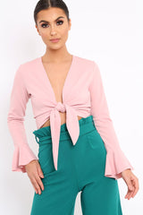 Teal Paper Bag Tie Waist Wide Leg Trousers - Kennedy