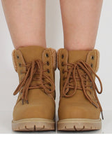 Honey Faux Fur Trim Hiker Boots - Teddy