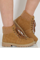 Honey Faux Fur Trim Hiker Boots - Teddy