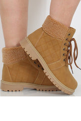Honey Faux Fur Trim Hiker Boots - Teddy