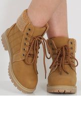 Honey Faux Fur Trim Hiker Boots - Teddy