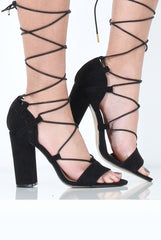 Black Suede Tie Up Block Heel - Keeley