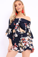 Navy Floral Crop Top and Shorts Co-ord - Teigan