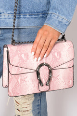 Pink Snake Print Cross Body Bag - Tenlee