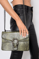 Khaki Snake Print Cross Body Bag - Tenlee