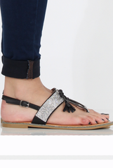 Black Diamante Bow Detail Sandals- Tereza