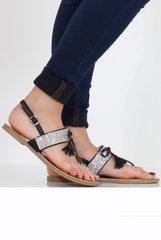 Black Diamante Bow Detail Sandals- Tereza