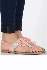 Pink Diamante Bow Detail T-Bar Sandal - Tereza
