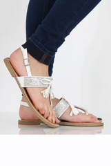 White Diamante Bow Detail Sandals- Tereza
