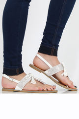 White Diamante Bow Detail Sandals- Tereza
