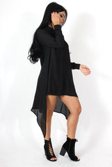 Teri Black Dip Hem Shirt Dress