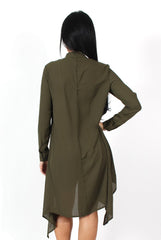Teri Khaki Dip Hem Shirt Dress