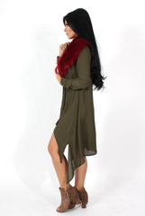 Teri Khaki Dip Hem Shirt Dress
