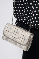 Silver Star Studded Metal Edge Clutch Bag -Teri
