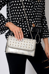 Silver Star Studded Metal Edge Clutch Bag -Teri