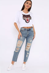 Blue Extreme Distressed Frey Hem Jeans - Terri