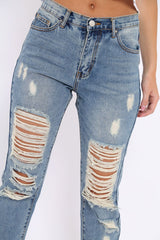 Blue Extreme Distressed Frey Hem Jeans - Terri