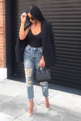 Blue Extreme Distressed Frey Hem Jeans - Terri