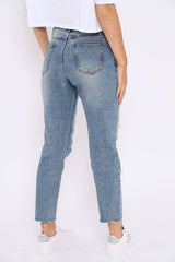 Blue Extreme Distressed Frey Hem Jeans - Terri