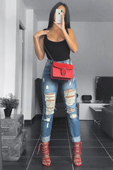 Blue Extreme Distressed Frey Hem Jeans - Terri