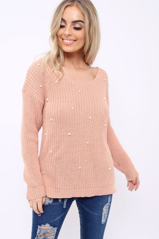 Rose Chunky Knit Pearl Jumper - Terri
