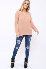 Rose Chunky Knit Pearl Jumper - Terri