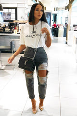 Grey Extreme Rip Mom Jeans - Edelin