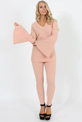 Nude Bell Sleeve Two Piece Set- Terry