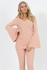 Nude Bell Sleeve Two Piece Set- Terry