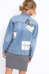 Light Wash Embroidered Studded Denim Jacket - Tes