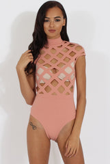 Mauve Cage High Neck Bodysuit - Tess