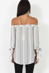 White Patterned Bardot Top - Tessie
