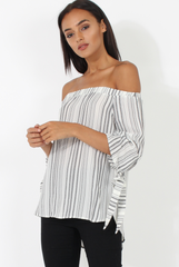 White Patterned Bardot Top - Tessie