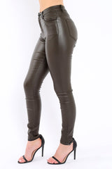 Khaki Coated Skinny Jeans - Teya