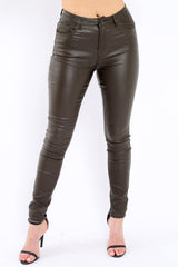 Khaki Coated Skinny Jeans - Teya