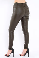 Khaki Coated Skinny Jeans - Teya