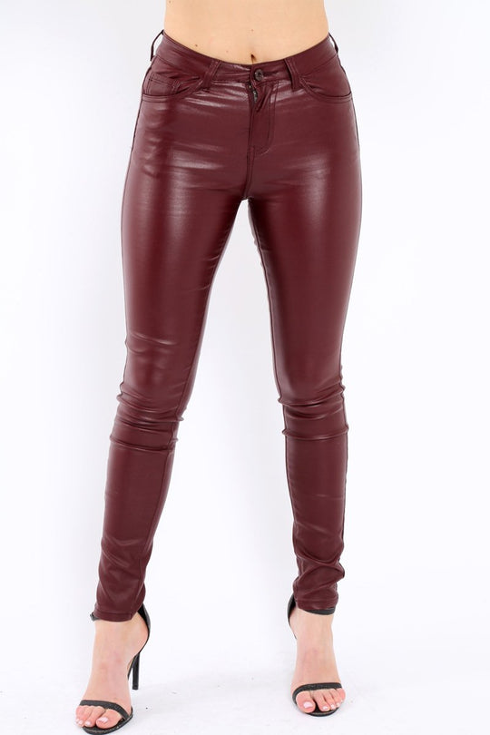 Maroon Coated Skinny Jeans - Teya
