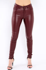 Maroon Coated Skinny Jeans - Teya