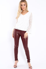 Maroon Coated Skinny Jeans - Teya
