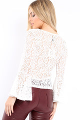 White Lace V Neck Top - Honey